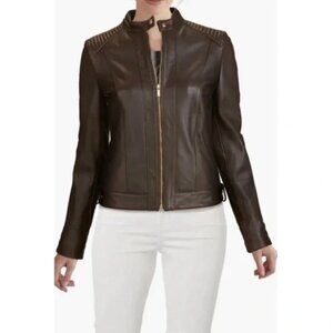 Cole Haan Dark Brown Leather Jacket Size XS
